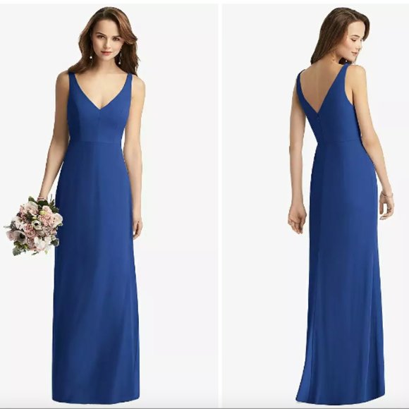 Sleeveless V-Back Long Trumpet Gown in Dusk Blue SIZE 6 - Picture 1 of 2